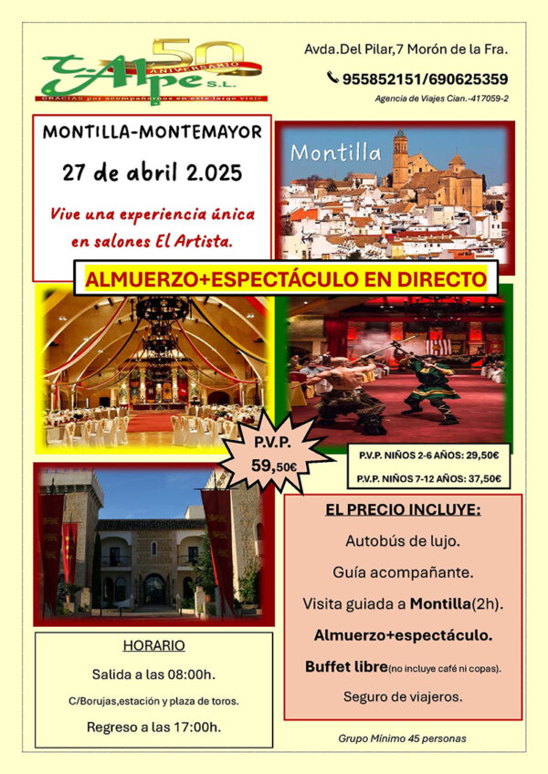 Visita guiada a Montilla - Córdoba. Domingo 27 de abril 2025 - 1er BUS